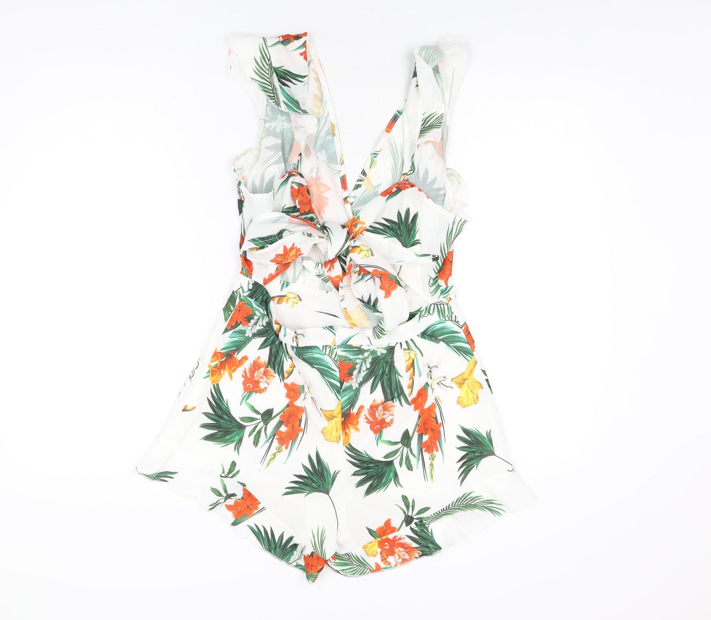 PRETTYLITTLETHING Womens White Floral Polyester Playsuit One-Piece Size 10 L3 in Zip