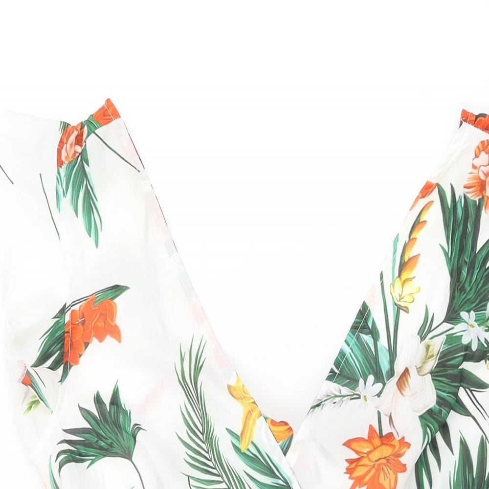 PRETTYLITTLETHING Womens White Floral Polyester Playsuit One-Piece Size 10 L3 in Zip