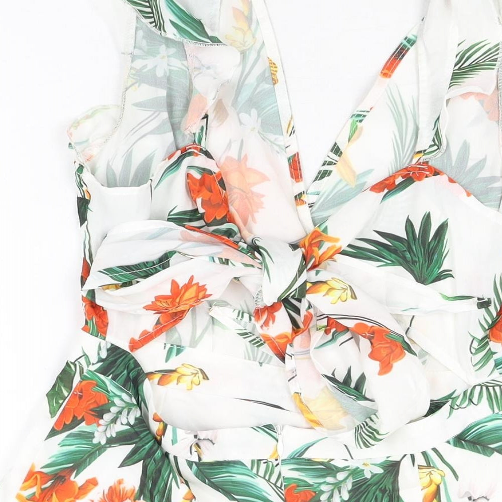 PRETTYLITTLETHING Womens White Floral Polyester Playsuit One-Piece Size 10 L3 in Zip