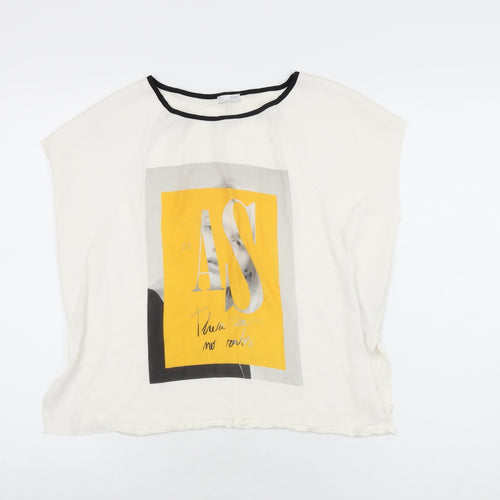 Zara Womens White Polyester Basic T-Shirt Size M Round Neck