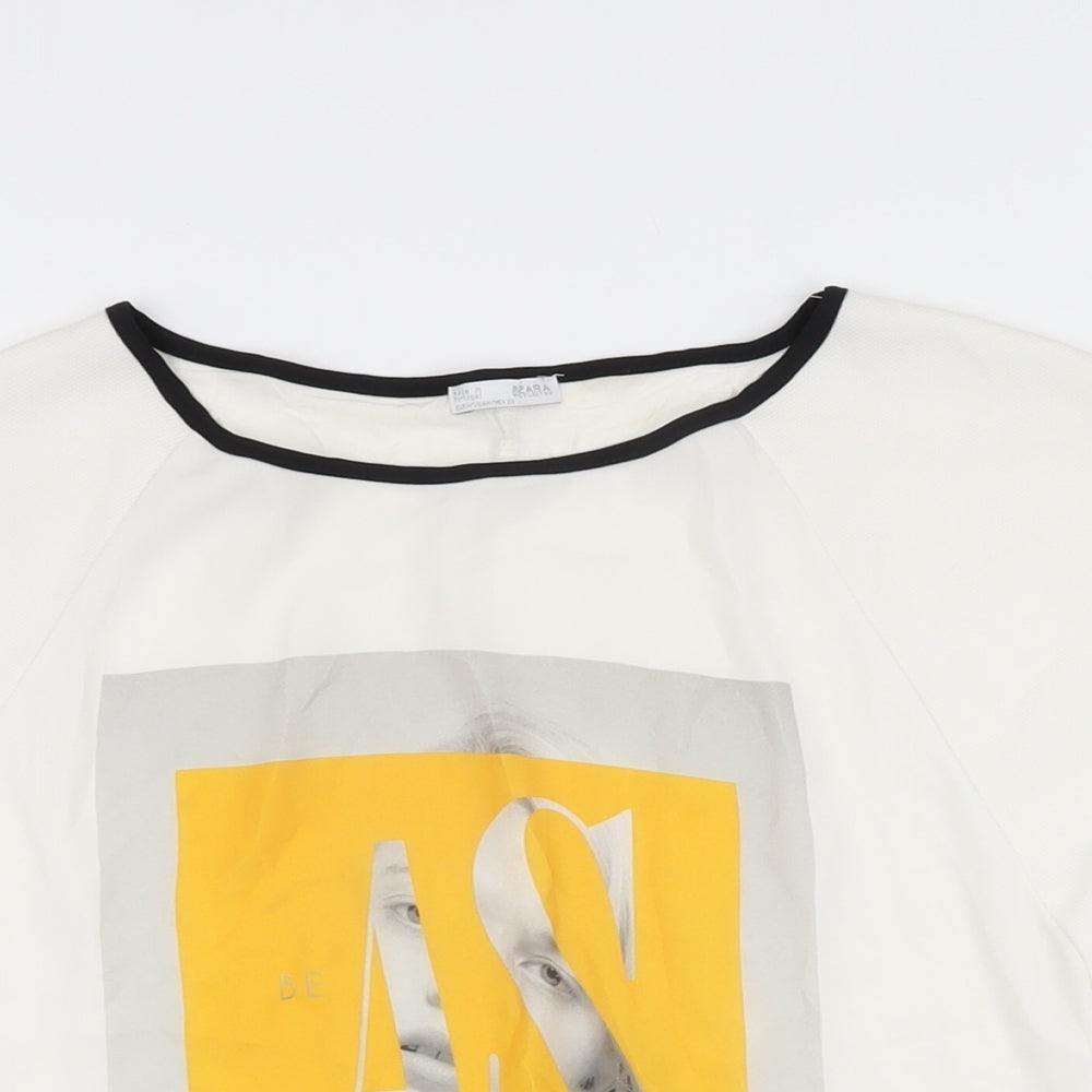 Zara Womens White Polyester Basic T-Shirt Size M Round Neck