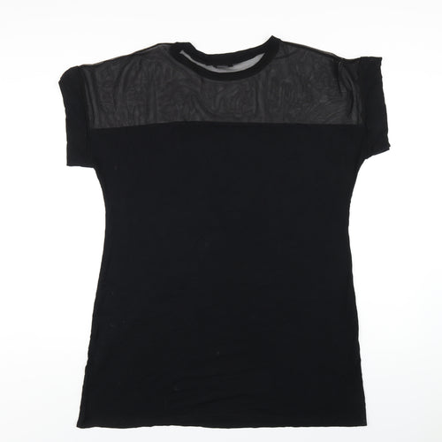 PRETTYLITTLETHING Womens Black Viscose T-Shirt Dress Size 16 Round Neck Pullover - Mesh Panel