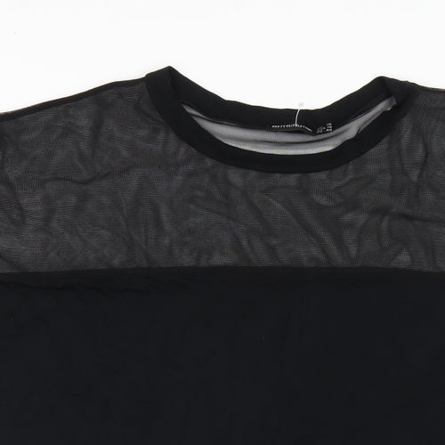 PRETTYLITTLETHING Womens Black Viscose T-Shirt Dress Size 16 Round Neck Pullover - Mesh Panel