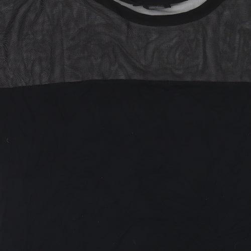 PRETTYLITTLETHING Womens Black Viscose T-Shirt Dress Size 16 Round Neck Pullover - Mesh Panel