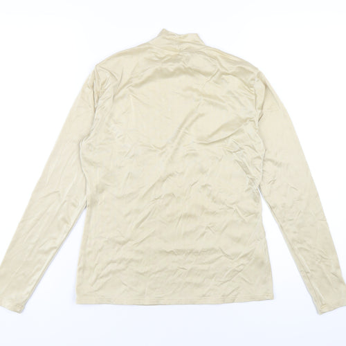 Marks and Spencer Womens Beige Nylon Basic T-Shirt Size 14 Mock Neck