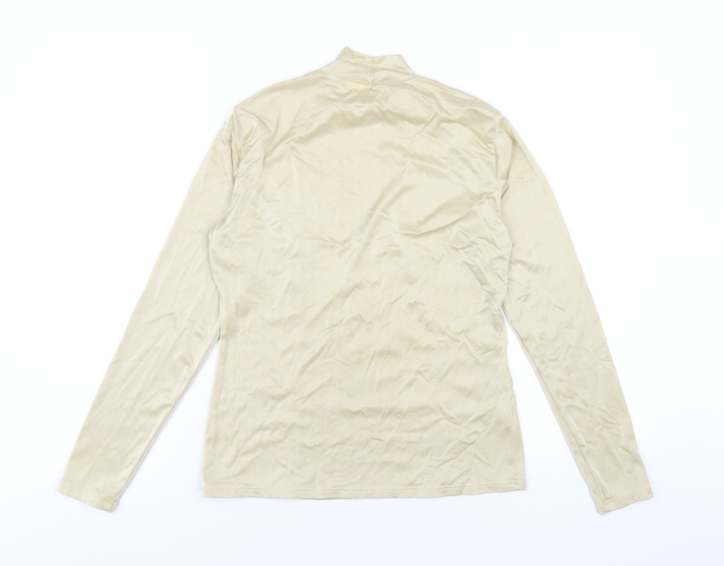 Marks and Spencer Womens Beige Nylon Basic T-Shirt Size 14 Mock Neck