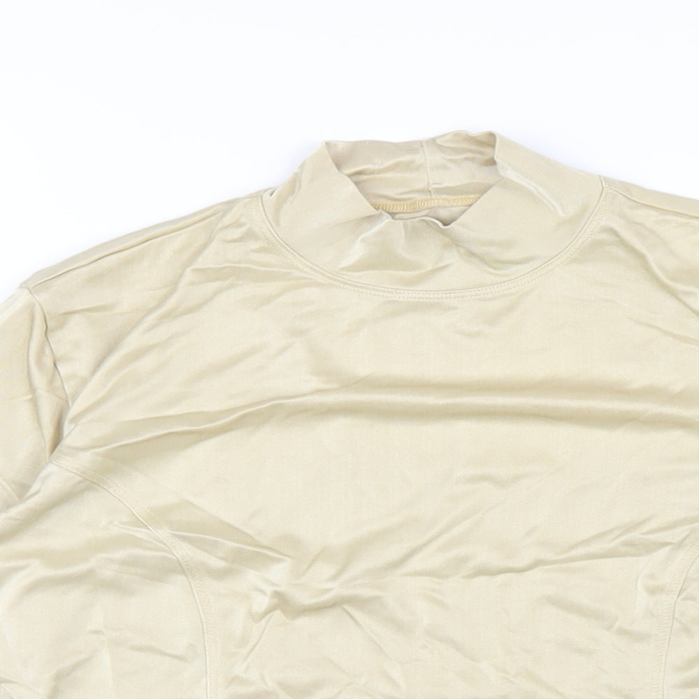 Marks and Spencer Womens Beige Nylon Basic T-Shirt Size 14 Mock Neck