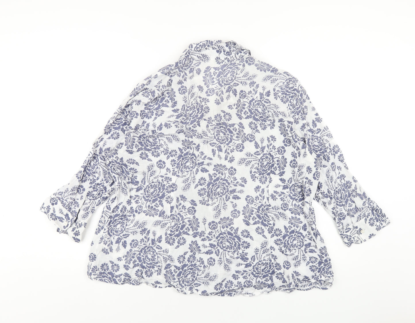 Marks and Spencer Womens Blue Geometric Cotton Basic Button-Up Size 22 Collared