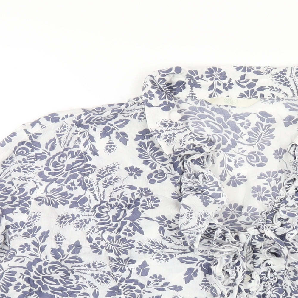 Marks and Spencer Womens Blue Geometric Cotton Basic Button-Up Size 22 Collared