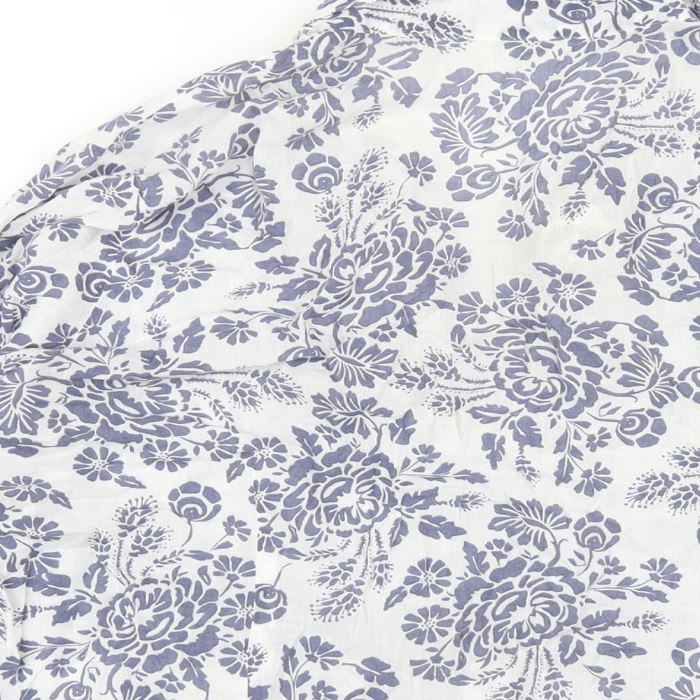 Marks and Spencer Womens Blue Geometric Cotton Basic Button-Up Size 22 Collared