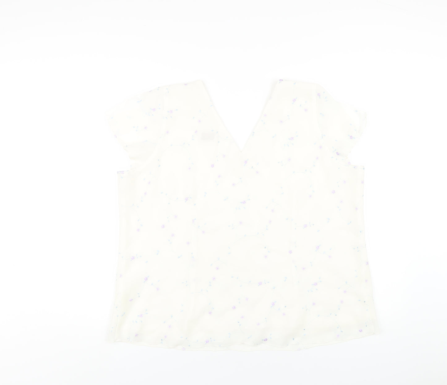 Bonmarché Womens Ivory Floral Polyester Basic T-Shirt Size 20 V-Neck