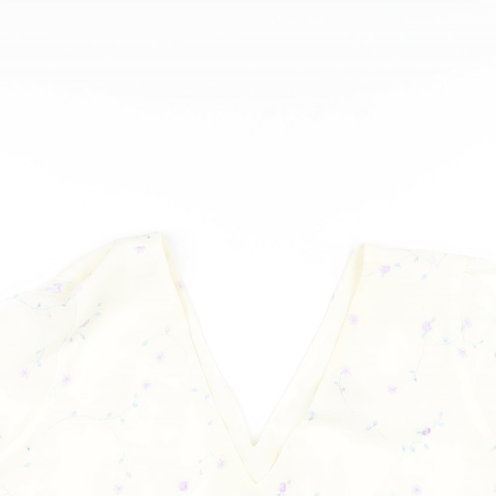 Bonmarché Womens Ivory Floral Polyester Basic T-Shirt Size 20 V-Neck