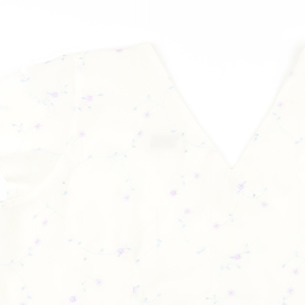 Bonmarché Womens Ivory Floral Polyester Basic T-Shirt Size 20 V-Neck