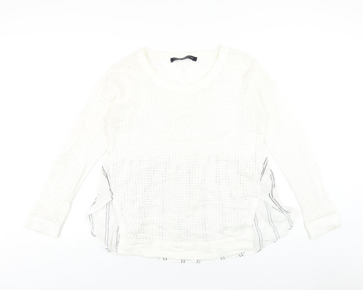 French Connection Womens Ivory Cotton Basic T-Shirt Size XS Round Neck