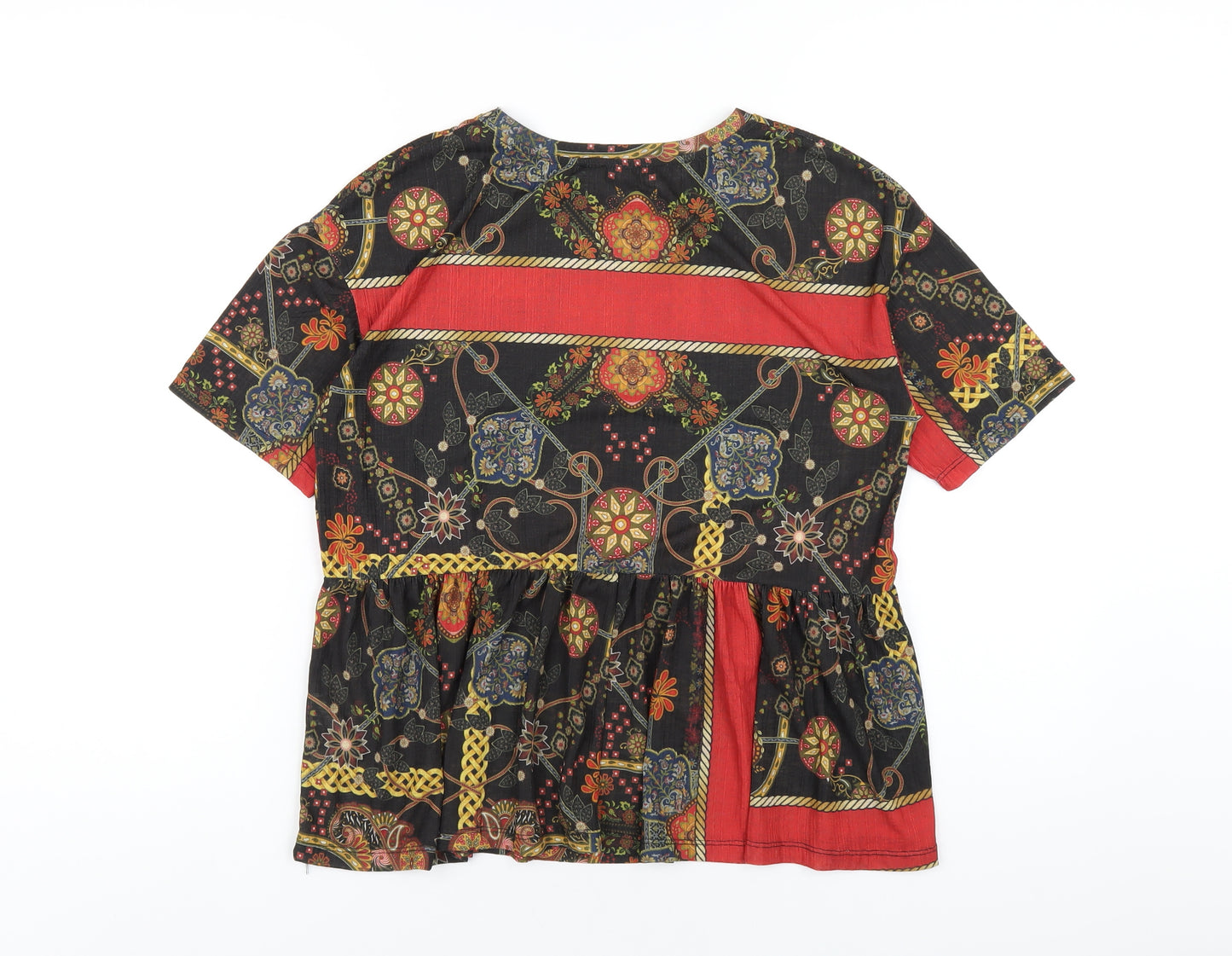 Zara Womens Multicoloured Geometric Polyester Basic T-Shirt Size S Round Neck