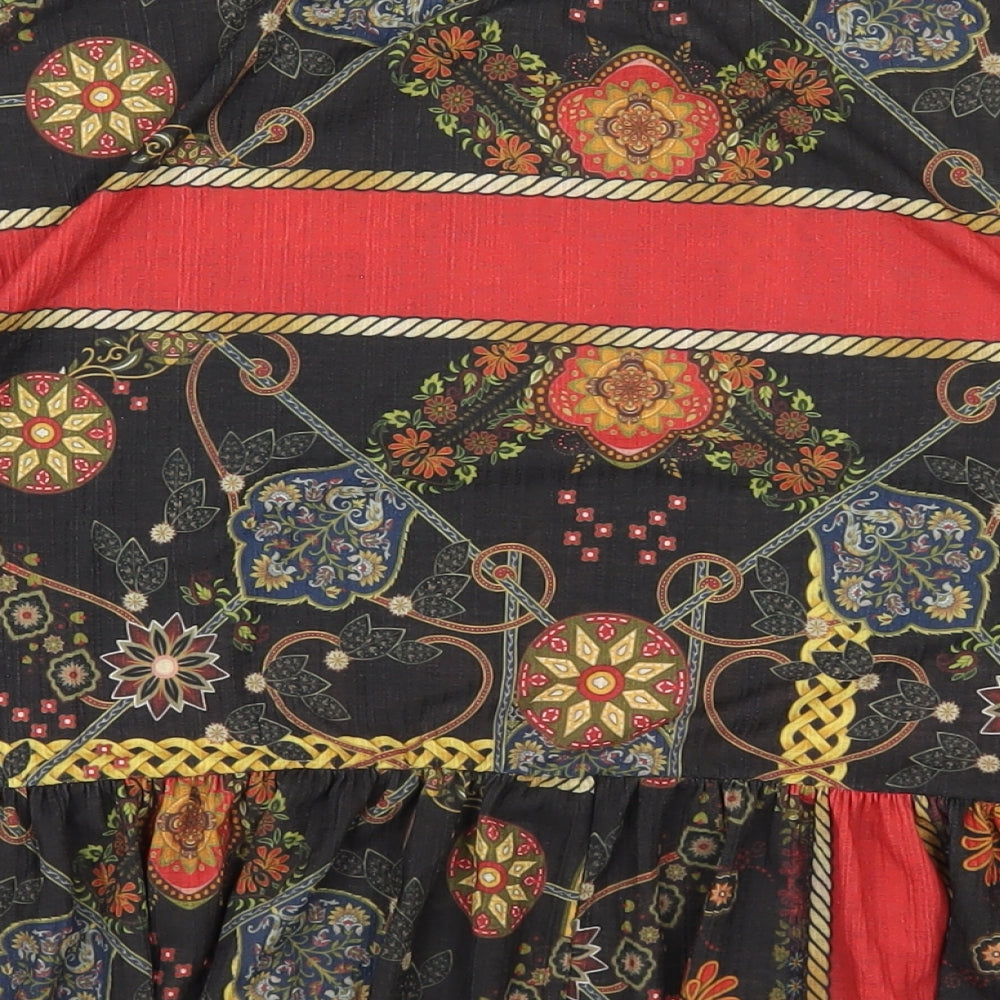 Zara Womens Multicoloured Geometric Polyester Basic T-Shirt Size S Round Neck