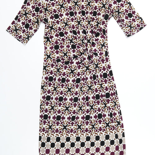 Marks and Spencer Womens Multicoloured Geometric Polyester Bodycon Size 8 Round Neck Pullover