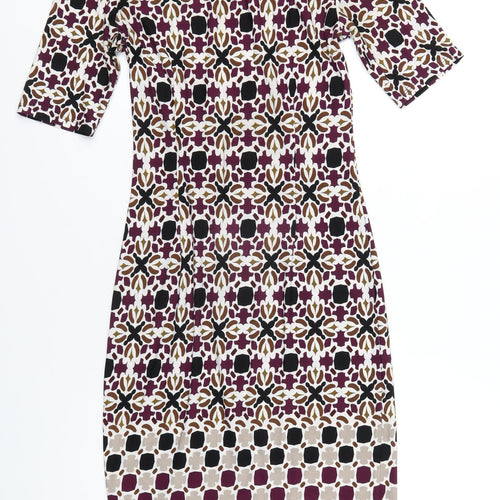 Marks and Spencer Womens Multicoloured Geometric Polyester Bodycon Size 8 Round Neck Pullover