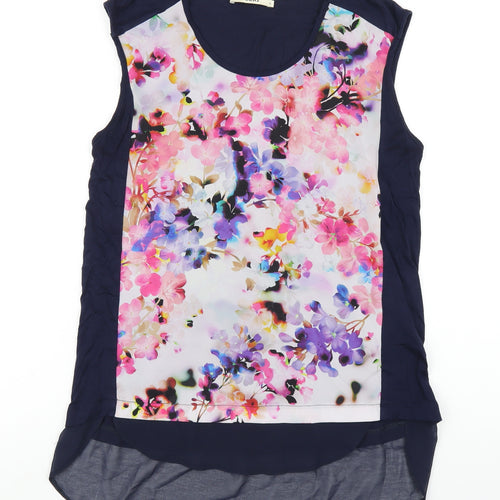 Oasis Womens Blue Floral Viscose Basic Tank Size S Round Neck
