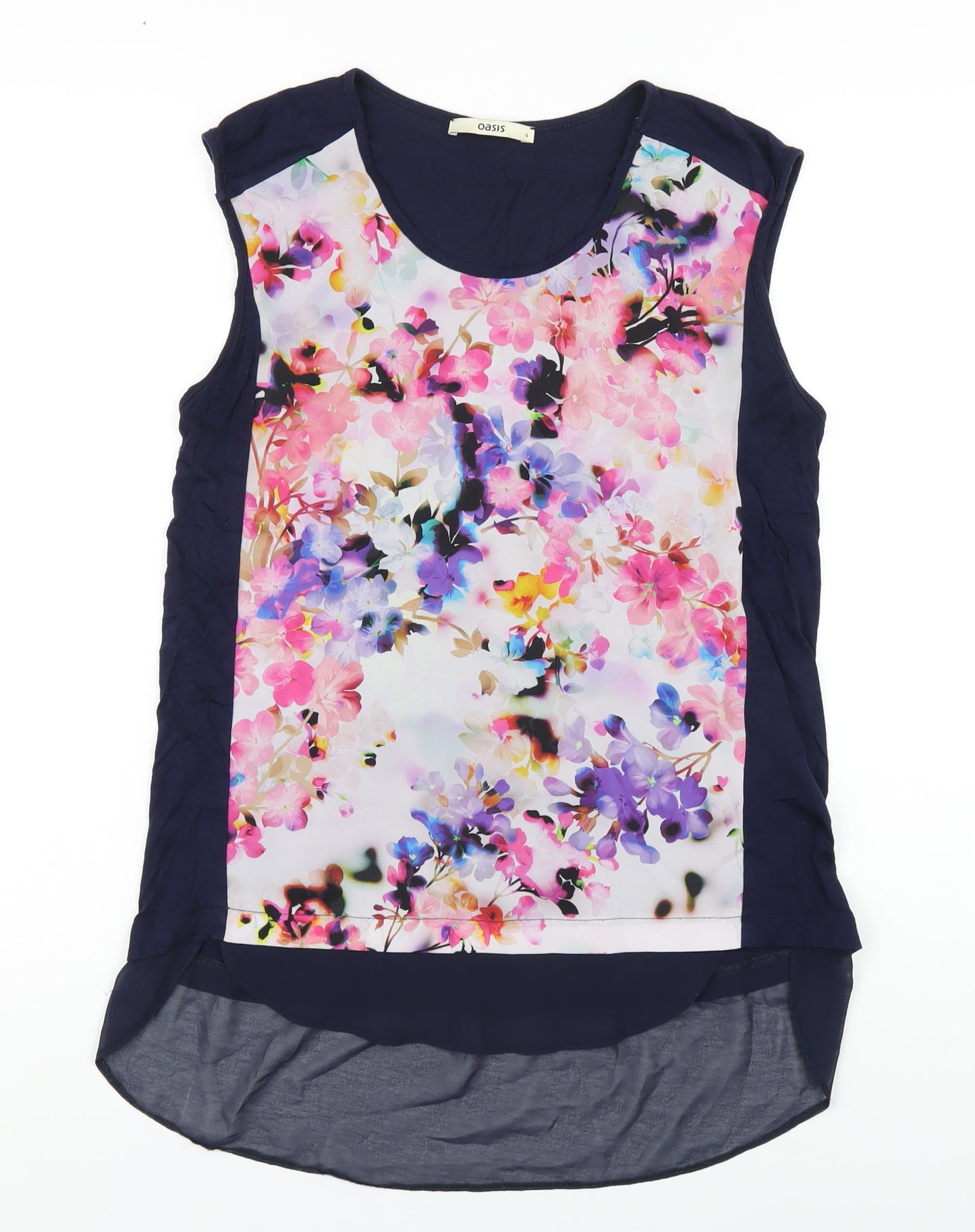 Oasis Womens Blue Floral Viscose Basic Tank Size S Round Neck