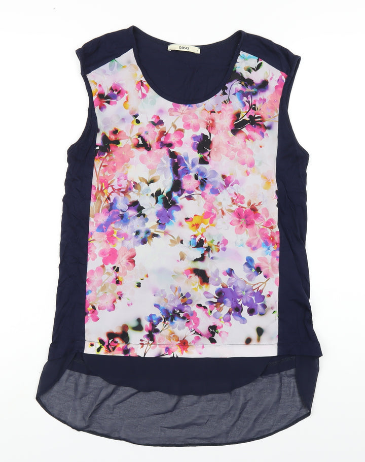 Oasis Womens Blue Floral Viscose Basic Tank Size S Round Neck