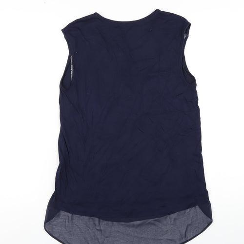 Oasis Womens Blue Floral Viscose Basic Tank Size S Round Neck