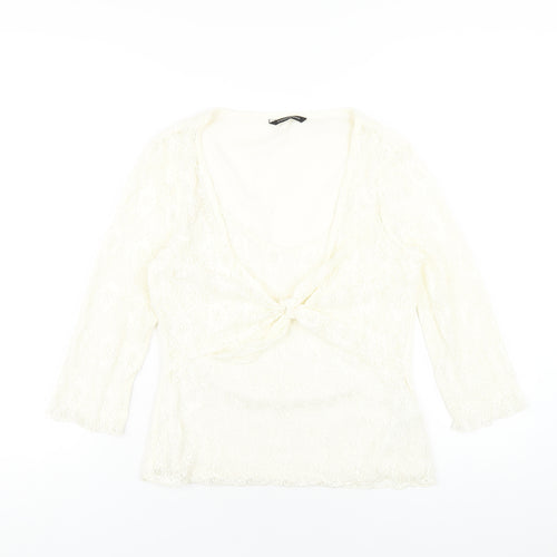 Dunnes Stores Womens Ivory Nylon Basic T-Shirt Size 14 Round Neck