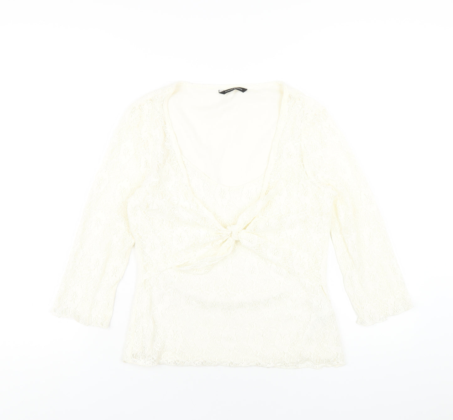 Dunnes Stores Womens Ivory Nylon Basic T-Shirt Size 14 Round Neck