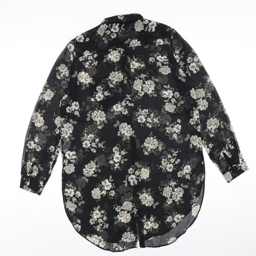 New Look Womens Black Floral Polyester Shirt Dress Size 14 Collared Button