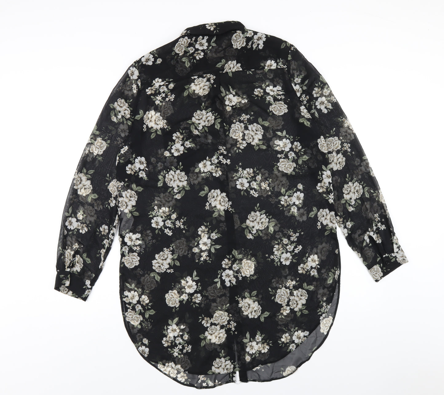 New Look Womens Black Floral Polyester Shirt Dress Size 14 Collared Button