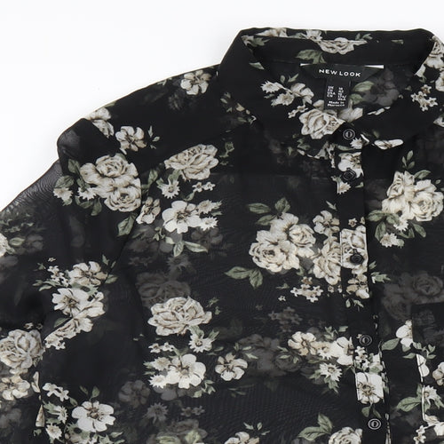 New Look Womens Black Floral Polyester Shirt Dress Size 14 Collared Button
