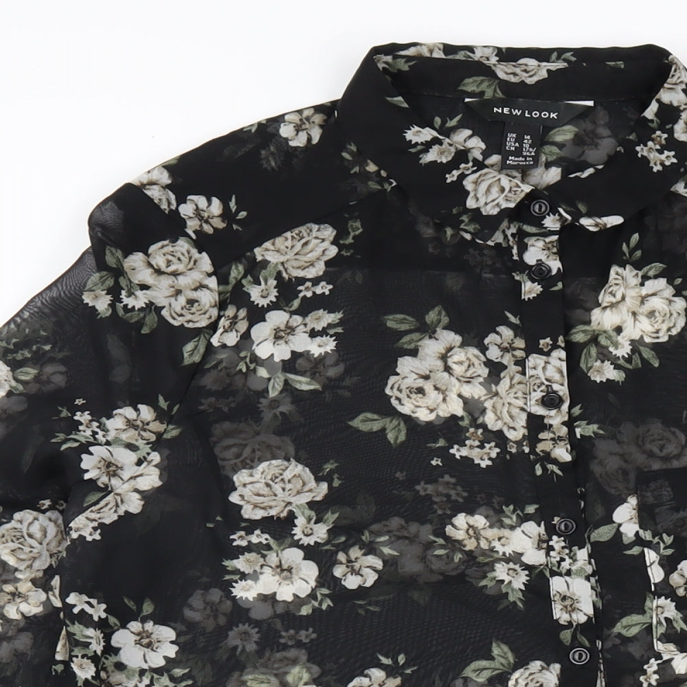 New Look Womens Black Floral Polyester Shirt Dress Size 14 Collared Button