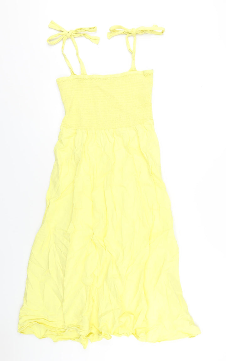 Feather & Bone Womens Yellow Linen A-Line Size 10 Square Neck Pullover