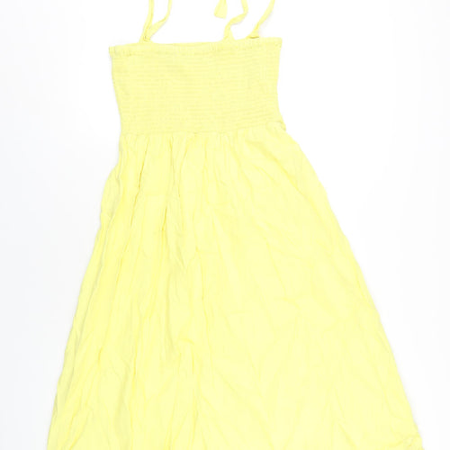 Feather & Bone Womens Yellow Linen A-Line Size 10 Square Neck Pullover