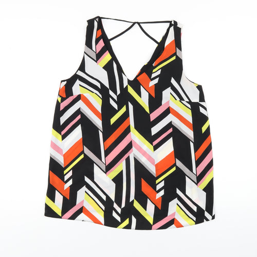 Dorothy Perkins Womens Multicoloured Geometric Polyester Basic Tank Size 10 V-Neck
