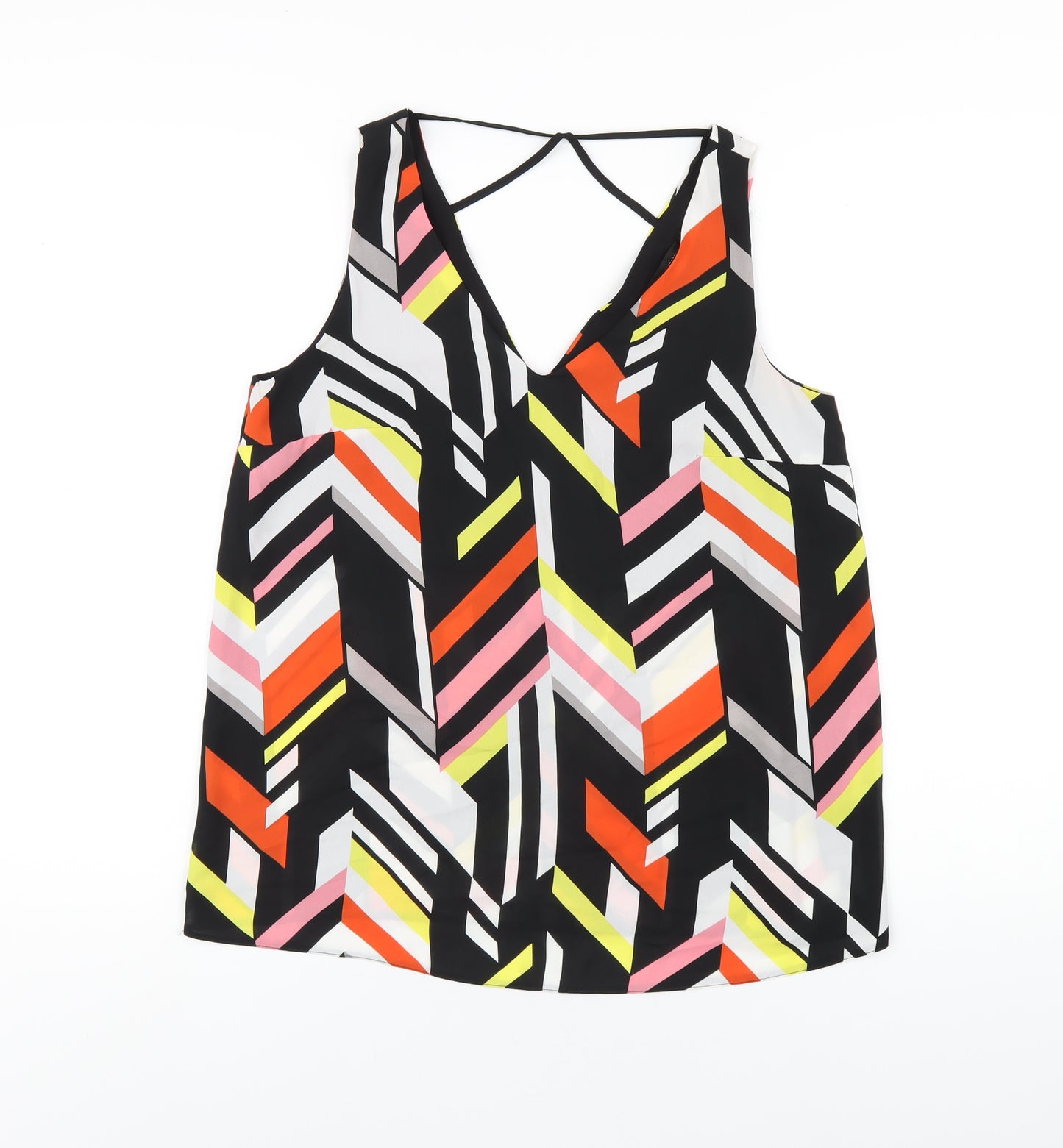 Dorothy Perkins Womens Multicoloured Geometric Polyester Basic Tank Size 10 V-Neck