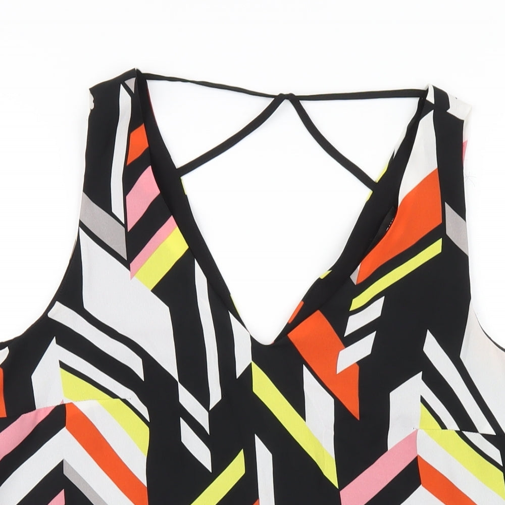 Dorothy Perkins Womens Multicoloured Geometric Polyester Basic Tank Size 10 V-Neck