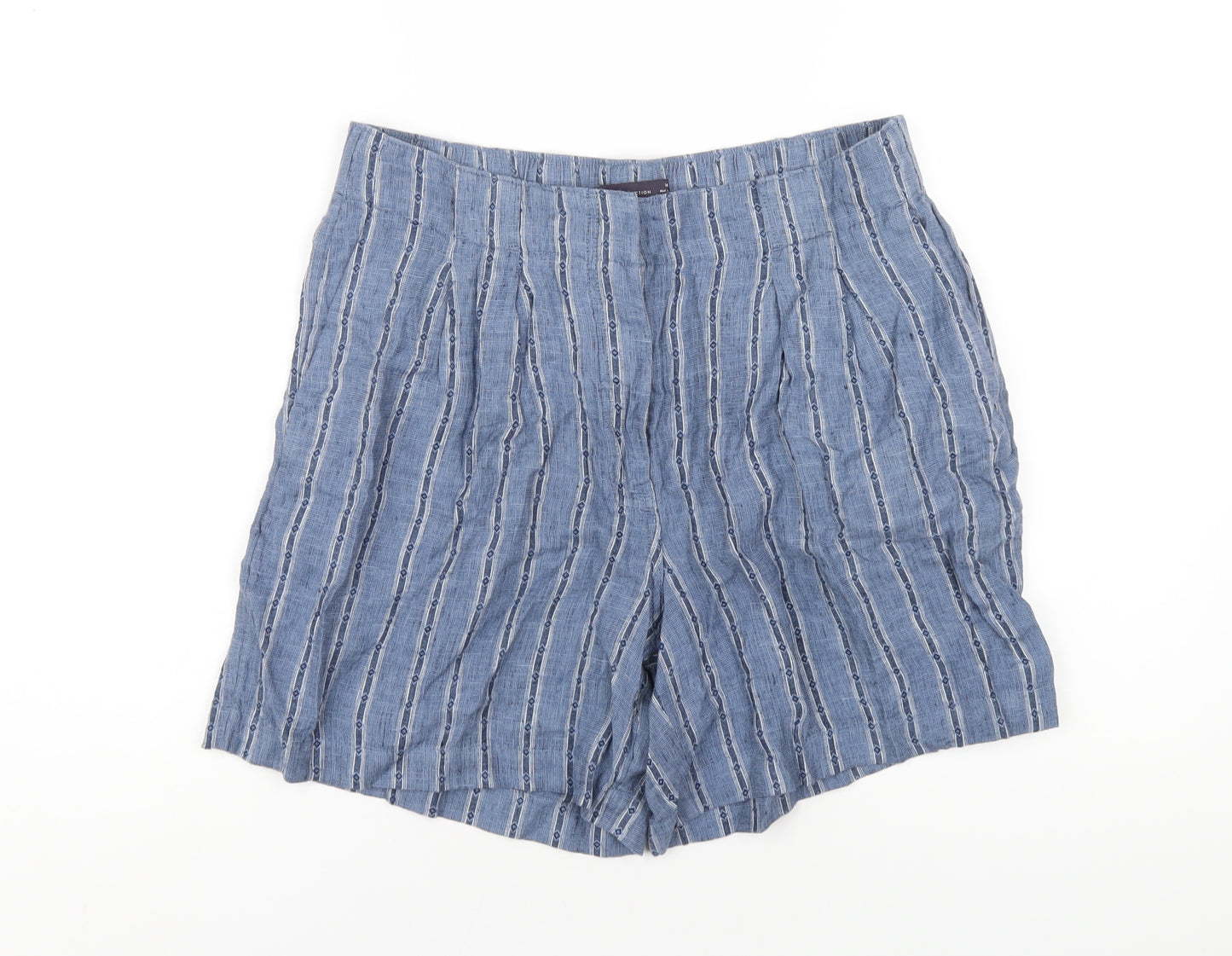 Marks and Spencer Womens Blue Spotted Linen Basic Shorts Size 14 L5 in Regular Zip