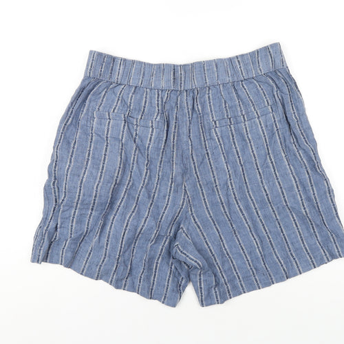 Marks and Spencer Womens Blue Spotted Linen Basic Shorts Size 14 L5 in Regular Zip