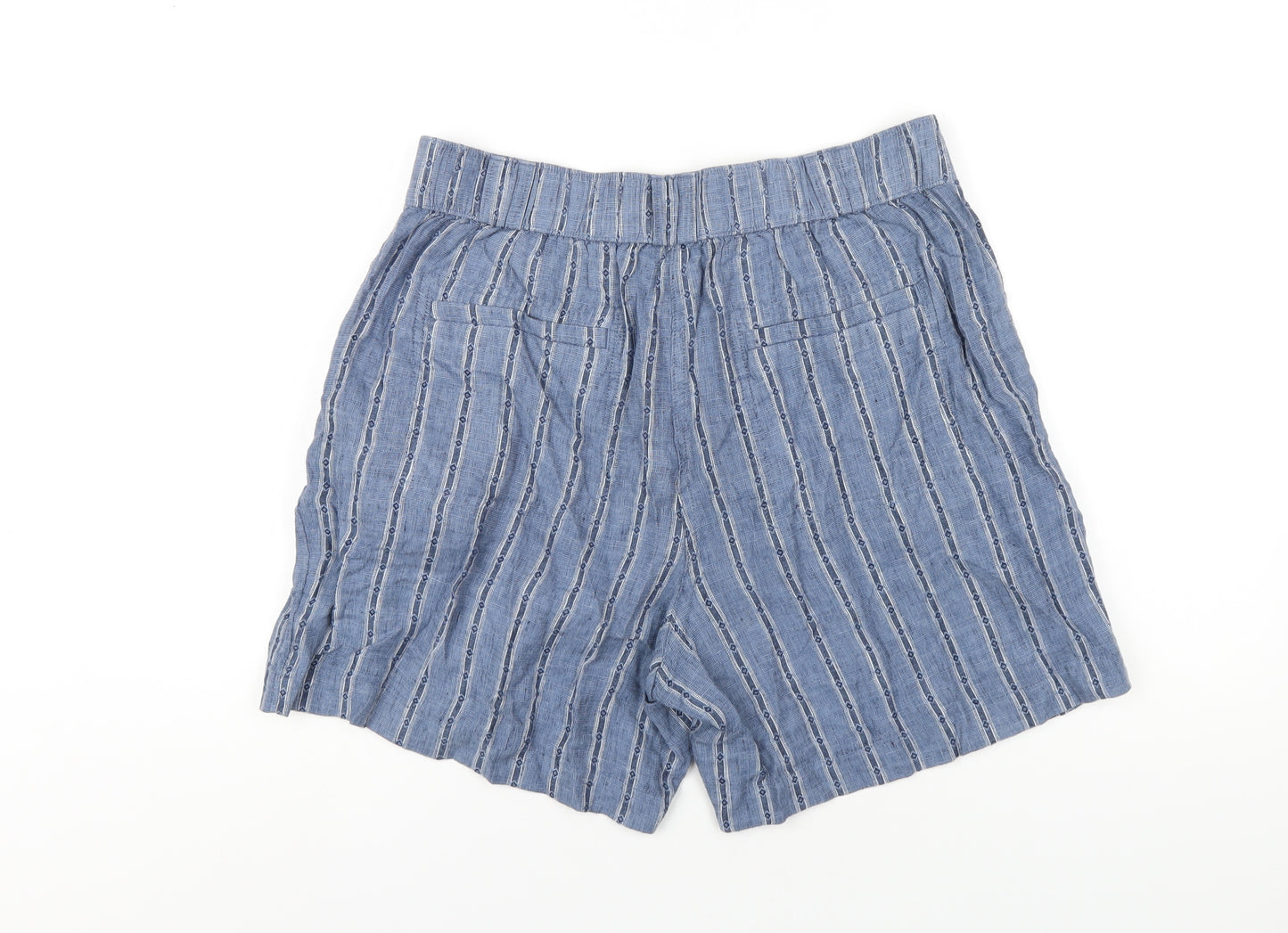 Marks and Spencer Womens Blue Spotted Linen Basic Shorts Size 14 L5 in Regular Zip