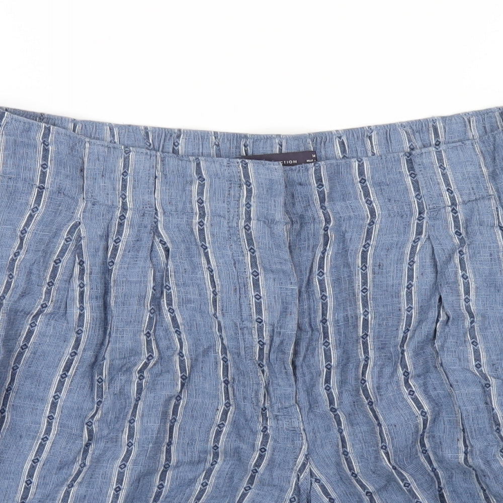 Marks and Spencer Womens Blue Spotted Linen Basic Shorts Size 14 L5 in Regular Zip