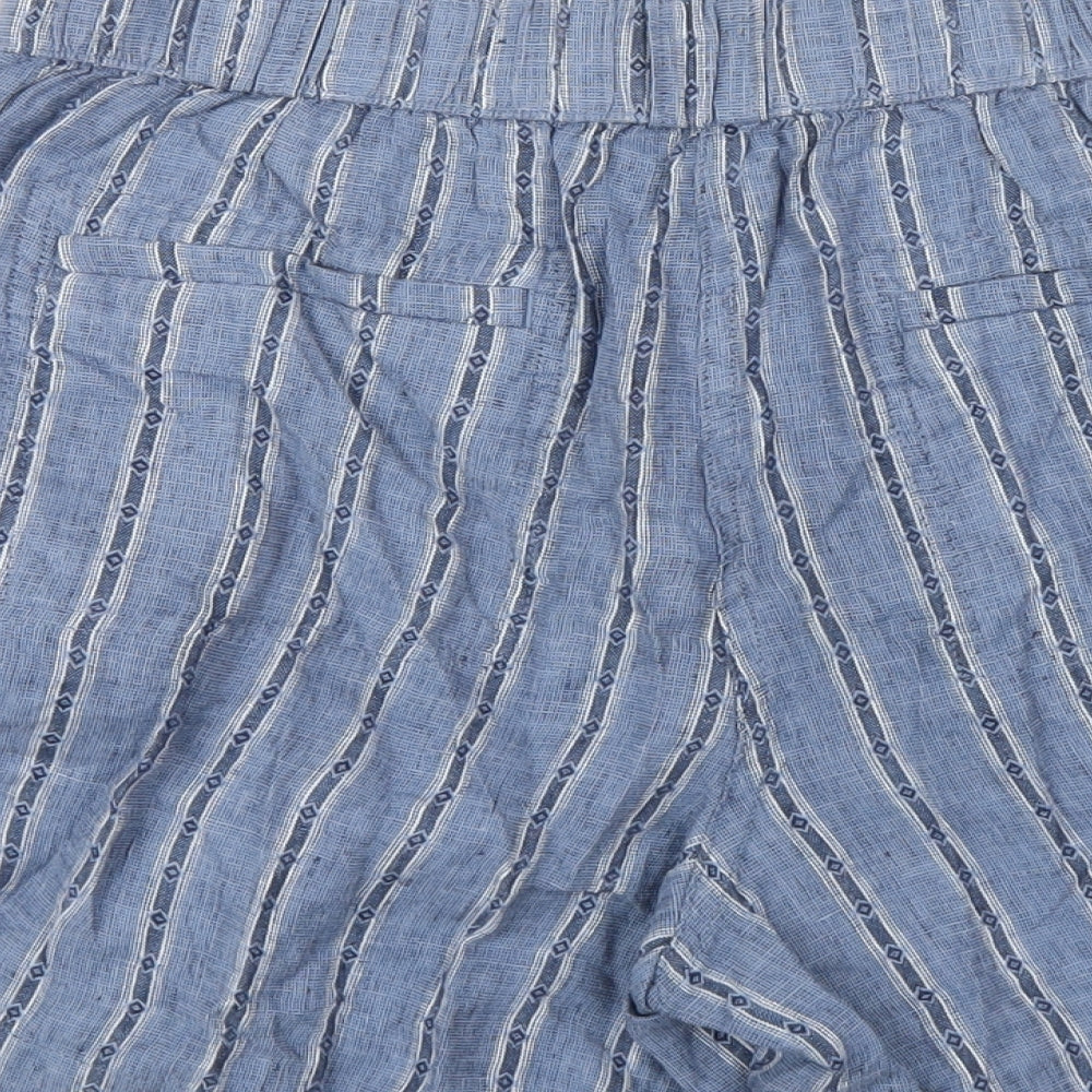 Marks and Spencer Womens Blue Spotted Linen Basic Shorts Size 14 L5 in Regular Zip