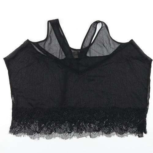 ASOS Womens Black Polyester Basic T-Shirt Size 12 Round Neck - Lace Trim
