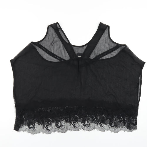 ASOS Womens Black Polyester Basic T-Shirt Size 12 Round Neck - Lace Trim