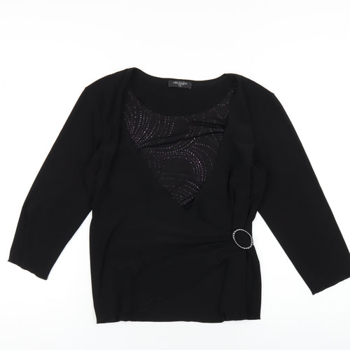 Ellie Louise Womens Black Polyester Basic T-Shirt Size 12 Round Neck