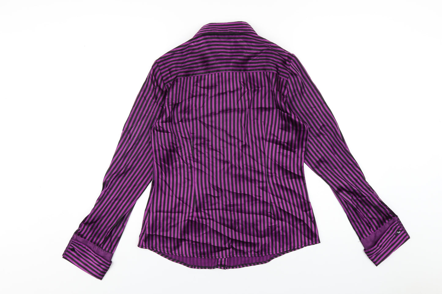 Marks and Spencer Womens Purple Striped Polyester Basic Button-Up Size 10 Collared
