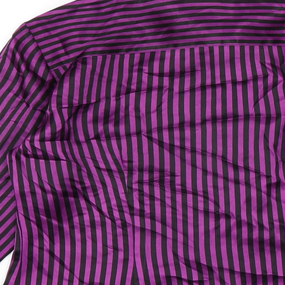 Marks and Spencer Womens Purple Striped Polyester Basic Button-Up Size 10 Collared