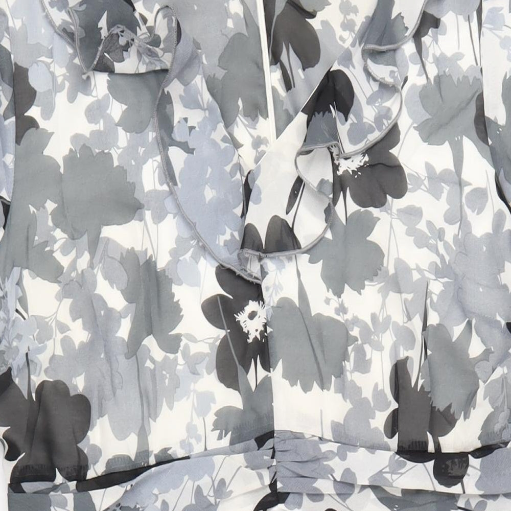 BHS Womens Grey Floral Polyester A-Line Size 18 V-Neck Zip