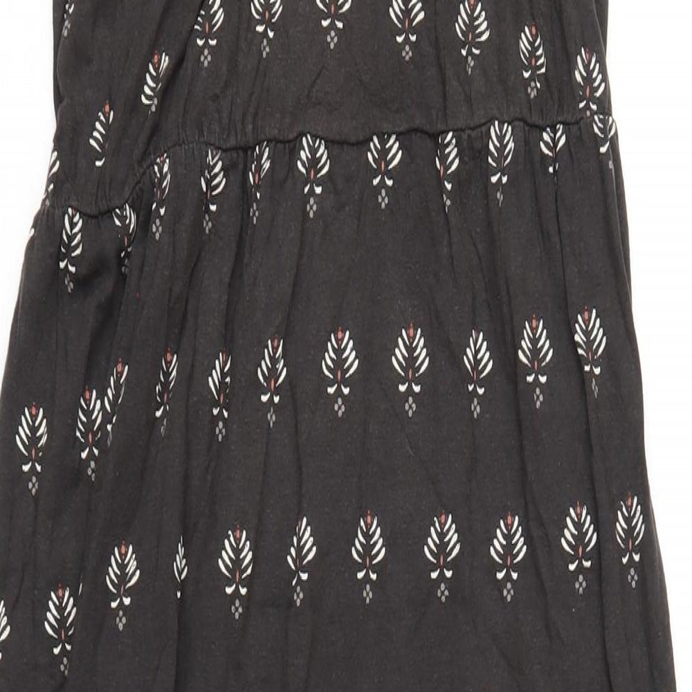 Fat Face Womens Brown Geometric Cotton A-Line Size 12 V-Neck Pullover