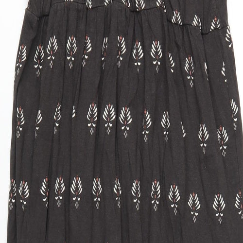 Fat Face Womens Brown Geometric Cotton A-Line Size 12 V-Neck Pullover